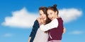 Happy smiling pretty teenage girls hugging Royalty Free Stock Photo