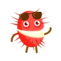 Happy smiling rambutan with sunglasses, colorful character cartoon vector Illustration