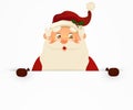 Happy smiling Santa Claus standing behind a blank sign, showing on big blank sign. Cartoon Santa Claus character with Royalty Free Stock Photo