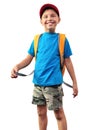 Happy smiling schoolboy with backpack isolated over white Royalty Free Stock Photo