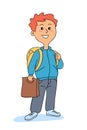 Happy smiling schoolboy character with schoolbag