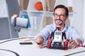 Happy smiling scientist making a selfy