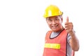 Happy, smiling senior construction worker giving thumb up Royalty Free Stock Photo