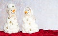 Happy smiling snowman couple. Snowwoman. Christmas Decoration