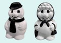 Happy smiling snowman and snow woman Royalty Free Stock Photo