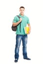 Happy smiling student with books and backpack