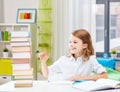 happy smiling student girl reading book at home Royalty Free Stock Photo