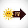 Happy smiling summer sun with german text heat free Royalty Free Stock Photo