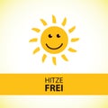 Happy smiling summer sun with german text heat free Royalty Free Stock Photo