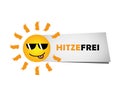 Happy smiling summer sun with sunglasses and german text heat free Royalty Free Stock Photo