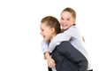 Happy Smiling Teen Girl Piggy Backing her Twin Sister