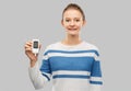 Happy smiling teenage girl with glucometer Royalty Free Stock Photo