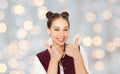 Happy smiling teenage girl showing thumbs up Royalty Free Stock Photo