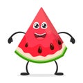 Happy smiling watermelon. Funny fruit concept. Flat cartoon character icon. Vector illustration. Royalty Free Stock Photo