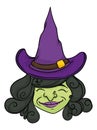 Isolated Smiling Witch Face with Pointy Hat, Vector Illustration