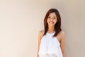 Happy smiling woman in casual dress, warm tone color