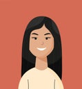 Happy smiling woman close-up flat vector illustration. Brunette female girl. Happiness concept, life satisfaction, fulfillment,