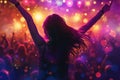Happy smiling woman dancing and having fun in nightclub with friends at party Royalty Free Stock Photo