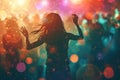 Happy smiling woman dancing and having fun in nightclub with friends at party Royalty Free Stock Photo