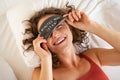 Happy smiling woman sleeping with eye mask Royalty Free Stock Photo