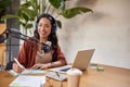 Happy smiling woman speaking on web radio Royalty Free Stock Photo