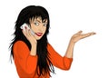 Happy smiling woman speaks by mobile phone.