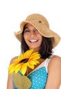 Happy smiling woman with sunflower. Royalty Free Stock Photo