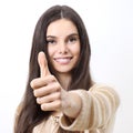 Happy smiling woman with thumbs up, gesturing like, isolated Royalty Free Stock Photo