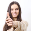 Happy smiling woman with thumbs up, gesturing like, isolated Royalty Free Stock Photo