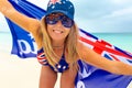Happy Australia Day Woman wearing Australian flag things Royalty Free Stock Photo
