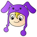 Happy smiling woman wearing a rabbit hat. carton emoticon. doodle icon drawing Royalty Free Stock Photo