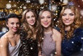 Happy smiling women taking selfie at night club Royalty Free Stock Photo