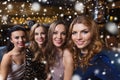 Happy smiling women taking selfie at night club Royalty Free Stock Photo