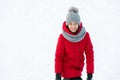 Happy smiling 30 year old woman in winter clothes enjoying cold season. Winter mood concept Royalty Free Stock Photo