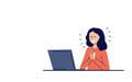 Happy smiling young woman, girl watching news. Social network. Working on laptop. Website template design. Modern vector