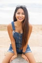 Happy smiling young woman outdoor portrait image. Royalty Free Stock Photo