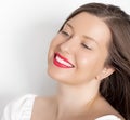 Happy smiling young woman with perfect white teeth and beautiful healthy smile, clean skin and natural makeup, female Royalty Free Stock Photo