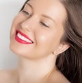 Happy smiling young woman with perfect white teeth and beautiful healthy smile, clean skin and natural makeup, female Royalty Free Stock Photo