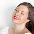 Happy smiling young woman with perfect white teeth and beautiful healthy smile, clean skin and natural makeup, female Royalty Free Stock Photo