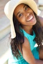 Happy smiling young woman with sun hat Royalty Free Stock Photo