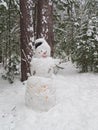 Happy smowman in winter forest Royalty Free Stock Photo