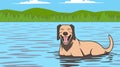 Happy smyling cartoon dog swimming in the river - vector Royalty Free Stock Photo