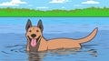 Happy smyling cartoon dog swimming in the river - vector Royalty Free Stock Photo