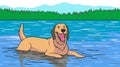 Happy smyling cartoon dog swimming in the river - vector Royalty Free Stock Photo