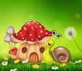 Happy snail with beautiful mushroom house Royalty Free Stock Photo