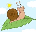 Happy snail on a leaf Royalty Free Stock Photo