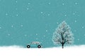 Happy snow background christmas winter cold background card white season tree holiday car Royalty Free Stock Photo