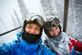 Happy snowboarders