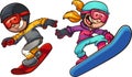 Happy snowboarding boy and girl Royalty Free Stock Photo