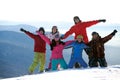 Happy snowboarding team Royalty Free Stock Photo